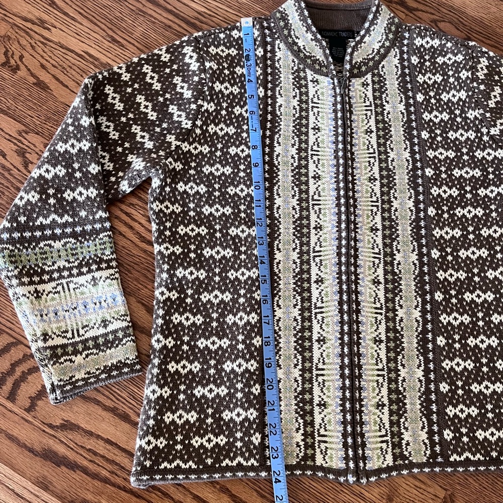 Nomadic Traders Cardigan Sweater L Fair Isle Brown Multicolor Full Zip Nordic - Picture 5 of 6